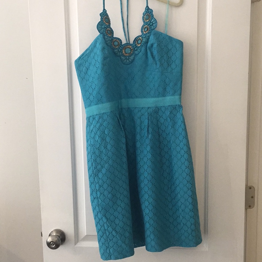 Trina Turk Nordstrom aqua beaded eyelet dress